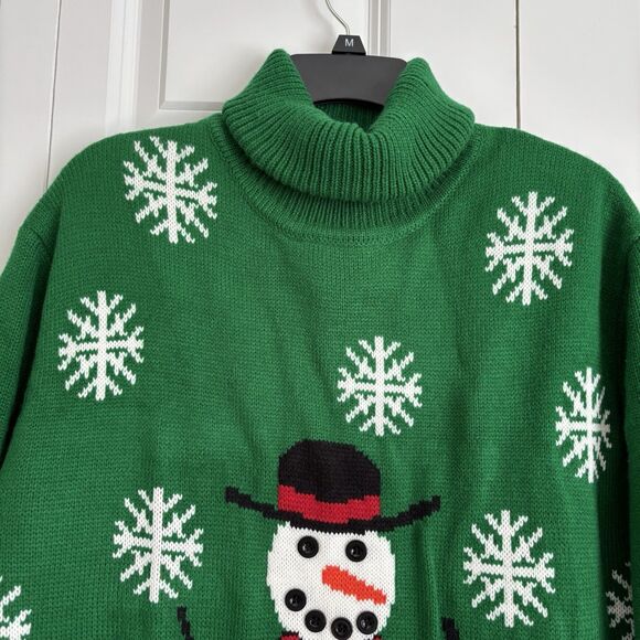 Ugly Christmas Sweater Women's Size 1X Green Snowman Turtleneck Pullover Knit - Picture 6 of 8